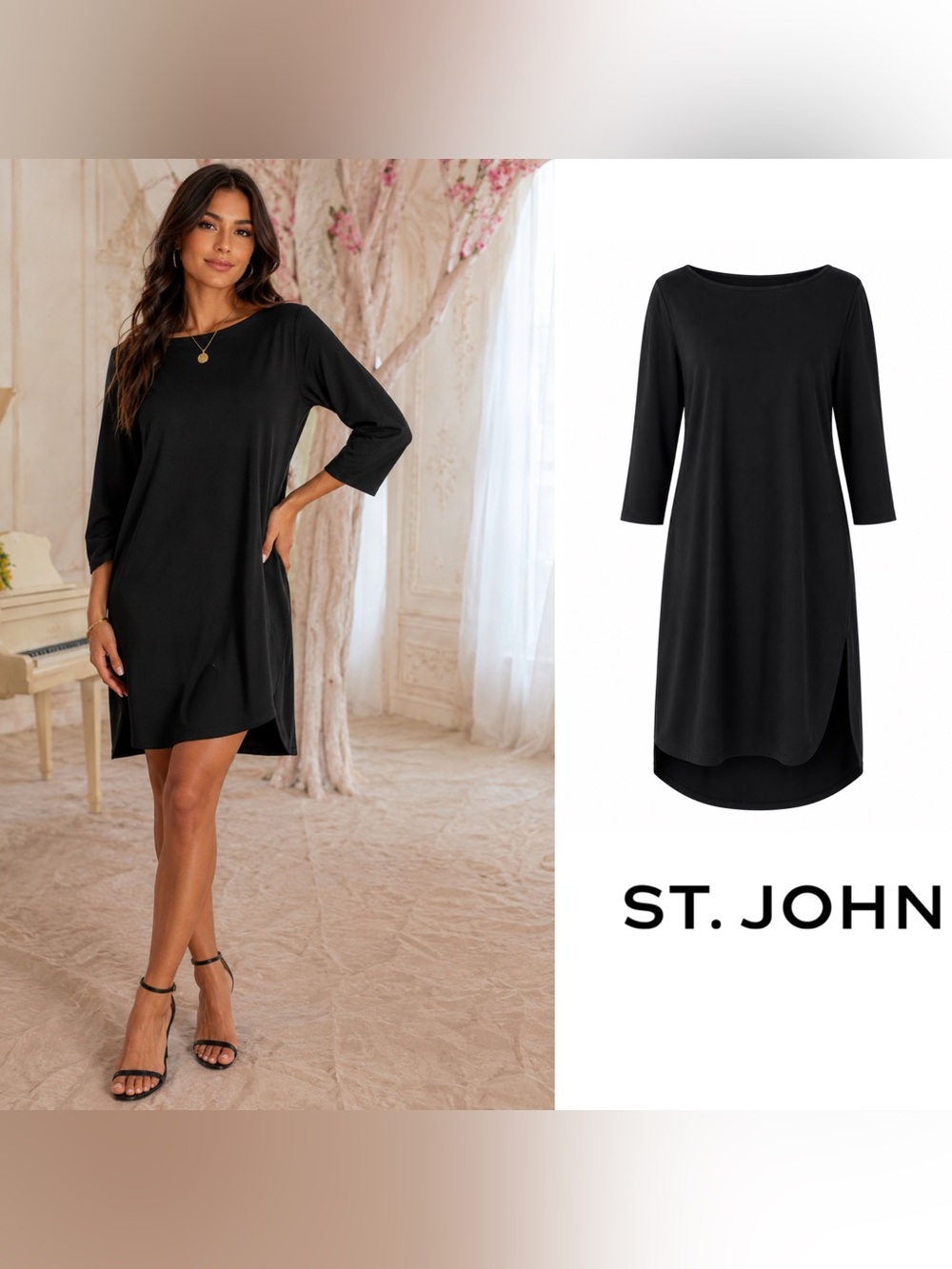 NEW St John Wool Caviar Black Dress